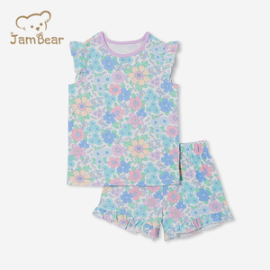 Pigiama da <span class=keywords><strong>bambina</strong></span> in cotone organico personalizzato per bambini pigiama a manica corta con maniche arricciate Eco Friendly - Product Image 3
