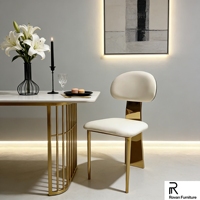 Chaise minimaliste en acier inoxydable doré à dossier incurvé avec coussin moelleux pour mariage, banquet et salle à manger