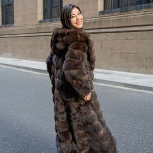 2023 fábrica nueva moda invierno cálido lujo Real Sable <span class=keywords><strong>abrigo</strong></span> estilo largo chaqueta con capucha mullido grueso <span class=keywords><strong>abrigo</strong></span> de piel de visón Real - Product Image 4