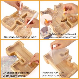 Hucha de madera con alfabeto para niños, caja de dinero transparente con letras en inglés, juguete de almacenamiento para edades de 5 a 7 años - Product Image 5