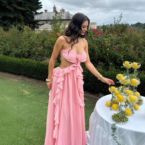 Cross Border Summer European Style Strapless Long Chiffon <b>Dress</b> With Ruffles Empire Waistline Breathable Fairy <b>Dress</b> - Product Image 3