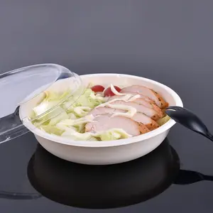 Salada de frutas redonda branca para ir, recipiente de salada descartável transparente com tampas transparentes 24oz 32oz