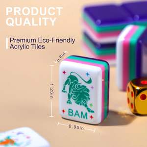 Juego de Mahjong Americano con Diseños del Zodiaco Chino, Fichas Acrílicas Coloridas, Dados Dorados y Estuche de Viaje de Cuero - Product Image 2