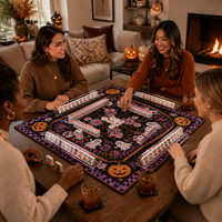 Tapis de jeu de mahjong Vanguardus 3 mm épaissi, silencieux, en caoutchouc naturel, antidérapant, imperméable, durable, portable et sûr, motif citrouille d'Halloween