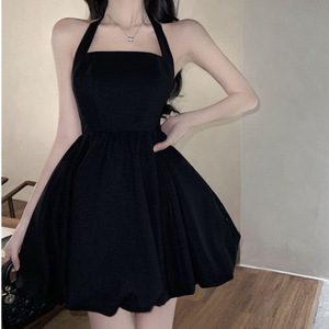 Nuova estate abito nero puro con bretelle in vita <span class=keywords><strong>Sexy</strong></span> gonna a trapezio bambina vestito nero - Product Image 5