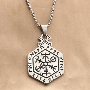 yunnique <b>Titanium</b> Steel Hexagon Pendant Necklace Men's Geometric Pattern Fashion Jewelry Stainless Steel Charm Necklace - Product Image 1
