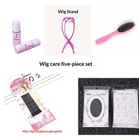 Kit de Soins Antistatiques pour Perruques Frisées : Shampoing, Après-Shampoing et Accessoires Cinq Pièces (Liquide de Soin, Pince à Perruque, Support de Perruque, Peigne à Air)