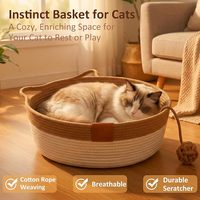 Panier pour chat en corde de coton tressé à la main avec queue de jouet interactive, lit d'enrichissement, soulage l'ennui, protège les meubles