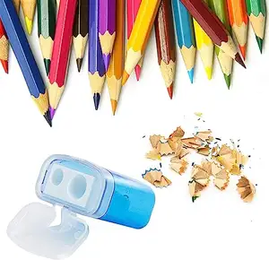 Rautan pensil lubang ganda Manual, rautan pensil genggam plastik merah muda kuning hijau biru untuk sekolah anak-anak