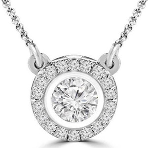 Collana con Pendente di Diamanti Taglio Brillante Rotondo in Argento Stile Classico da Donna con Montatura Halo - Product Image 1