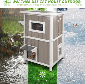 Mèo nhà ngoài trời 2 câu chuyện Hoang Dã mèo nơi trú ẩn thời tiết trong nhà mèo nhà với cửa thoát hiểm có thể được tùy chỉnh - Product Image 4