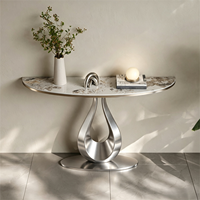Console de luxe italienne Tenghang en marbre, base en acier inoxydable doré titane en forme de goutte d'eau, mobilier d'entrée et de couloir, or rose