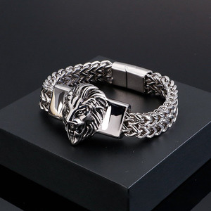 Bracelet en alliage avec tête de <span class=keywords><strong>lion</strong></span> rétro hip-hop pour homme, cadeau, personnalité, bijoux simples pour la main - Product Image 3