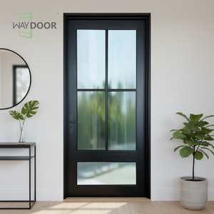 カスタマイズされたモダンな内外装用単板無垢材ドア（ガラスパネル付き、防音、オーク、パイン、マホガニー材、正面玄関木製ドア） - Product Image 2