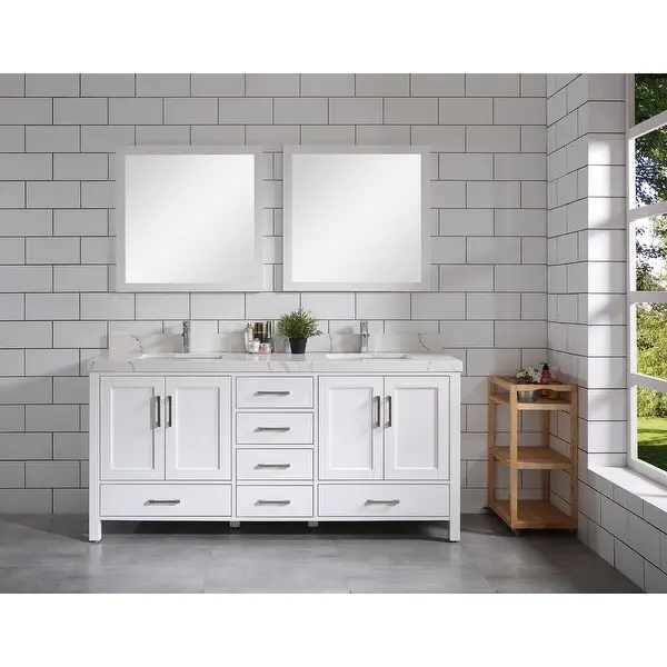 Armoire de rangement avec Double bol et Quartz, décor de couleur blanc mat, style déménagement, salle de bain, Vanity, 2 pièces