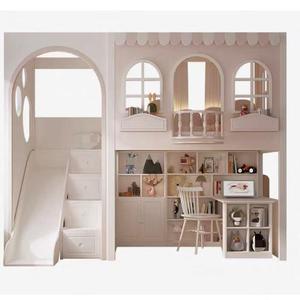 JS FURNITURE Oyuncak Bebek Evi Temalı Çocuk Ranzası Kaydıraklı ve Çalışma Masalı Beyaz Ahşap Çocuk Yatak Odası Takımı - Product Image 4