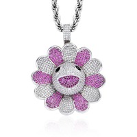 Collier pendentif rotatif en or rempli, style hip-hop, micro-zircon glacé, brillant, tournesol coloré