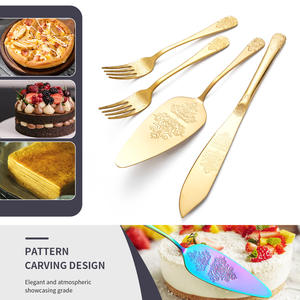 סכין עוגת חתונה זהב ושרת סט ציפוי זהב טיטניום עם תבנית ייחודית עיצוב ערכת הגשה - Product Image 4