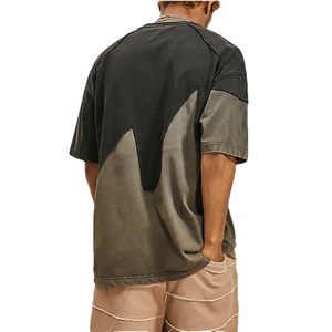 Tee Áo sơ mi tùy chỉnh thời trang dạo phố chắp vá cắt và may t Áo sơ mi quá khổ TEE Áo phông nam axit rửa màu khối Áo Thun kemeja - Product Image 2