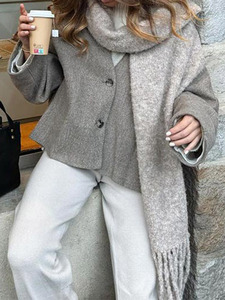 Áo khoác ngắn kiểu dáng thoải mái, chất liệu mềm mại, dáng rộng, màu trơn, thích hợp đi làm, phong cách châu Âu, Mỹ, thiết kế xuyên biên giới. - Product Image 3