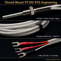Sonde en acier inoxydable PT100 RTD à montage fileté Huadong avec fils de connexion tressés en fibre de verre haute température