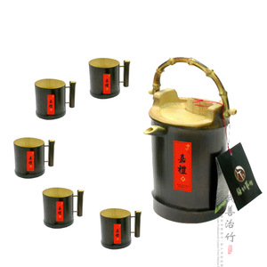 Bamboo Wine Set With Handle 5 Cups And Pot Natural Raw Bamboo Chongqing Origin LYT0036 - Product Image 1