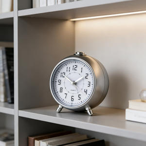 Reloj Despertador Analógico Circular Plateado de 3.5 Pulgadas, Silencioso, con Esfera Iluminada para la Noche - Product Image 2