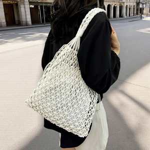 Bolso de Mano de Moda, Hecho a Mano, de Cuerda de Algodón Tejida, Bolso de Hombro Calado para Mujer, Bolso de Playa - Product Image 4