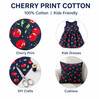 Tissu popeline tissé imprimé cerises en coton pour robes et jupes d'enfants