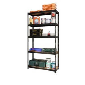 Étagère en acier galvanisé à 5 niveaux sans vis avec plateaux en bois, support de rangement à assemblage par clips pour entrepôt domestique - Product Image 3