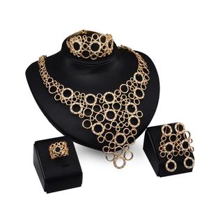 5pcs Fashion Exaggerated Diamond <b>Large</b> Circle Necklace Earrings Ring Bracelet Four-piece Jewelry Ladies Wedding Jewelry - Product Image 1
