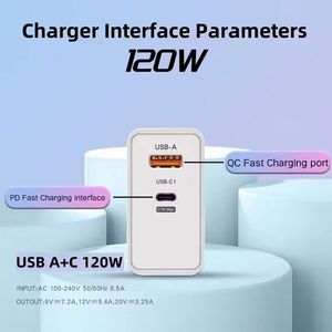 120W USB Charger Fast Charging QC 3.0 67W Fast Charger Type C <b>Adapter</b> Dual Ports USB PD Charger for Mobile Phones - Product Image 3