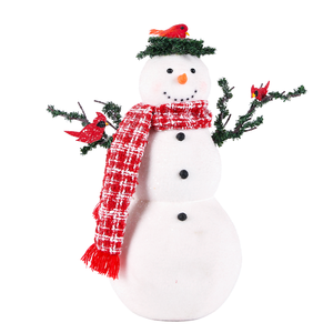 Traditional White Plush Snowman Sculpture with Birds for Christmas Tabletop Decor Source Factory - Product Image 1