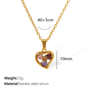 Conjunto de Joyería de Zirconia Pulida Impermeable con Colgante de Corazón Brillante y Aretes, Chapado en Oro, de Acero Inoxidable para Mujer - Product Image 5