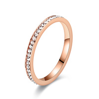 Anneaux tendance simples en diamant plein, fines, 4 mm, 2 mm, rangée unique, plaqués argent et or, en acier inoxydable, pour femmes, strass