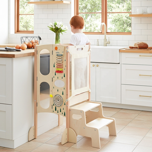 الأكثر مبيعًا مجموعة برج التعلم القابل للطي من خشب الصنوبر الصديقي الصديقي الصديقي الصديقي ، برج التعلم متعدد الوظائف 6 في 1 للمطبخ - Product Image 1