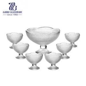 透明雕刻玻璃水果碗套装和小沙拉碗带茎底套装餐具碗冰淇淋玻璃器皿