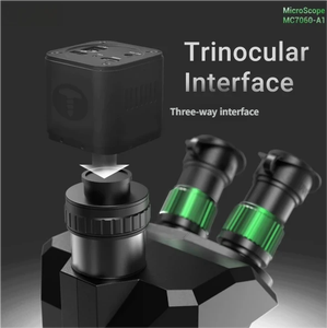 Microscopio Estéreo Trinocular con Zoom 7X-60X, Zoom Sincrónico, Luz Anular LED Verde de 72 LED, WF10X, PCB BGA, Reparación de Teléfonos, MC7060 - Product Image 6