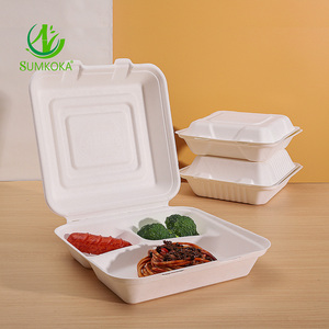 Vaisselle en canne à sucre biodégradable, vente en gros, Bagasse jetable de 9 pouces, contenants à clapet en papier Compostable - Product Image 2