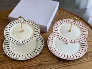 Cadeaux de Noël, support à gâteau à deux étages, plateau de service en céramique avec poignée dorée, ensemble de cadeaux pour le thé de l'après-midi et les fêtes - Product Image 5