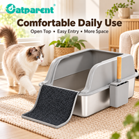 Litière pour chat en acier inoxydable, design professionnel, grande capacité, rectangulaire, 20L, ouverture facile, portable, facile à nettoyer, avec couvercle.