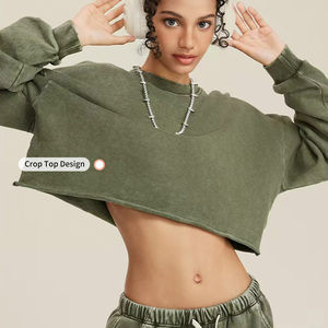 <span class=keywords><strong>Camiseta</strong></span> de Manga Larga para <span class=keywords><strong>Mujer</strong></span>, Estilo Crop Top, 380GSM, 100% Algodón, Diseño Vintage Lavado al Ácido, Tejido de Punto, Personalizable OEM - Product Image 4