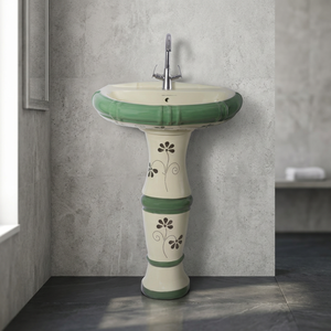 Ensemble de lavabo moderne rond en céramique sur pied, finition granit, pour salle de bain d'hôpital - Product Image 2