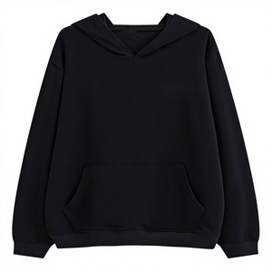 Sweat-shirt à capuche noir surdimensionné pour homme, manches régulières, couleur unie, design décontracté avec poche, vêtement d'automne - Product Image 1