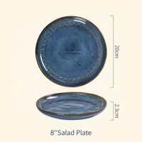 Platos de ensalada de cerámica con borde de esmalte reactivo premium, con relieve retro, de porcelana y gres, para brunch, catering, restaurantes, hoteles, venta al por mayor