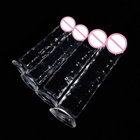 Juguete Sexual Dildo Negro de Fábrica al por Mayor, Juguete Sexual Anal Transparente Realista de Cristal de Gran Tamaño para Mujeres, Resistente al Agua