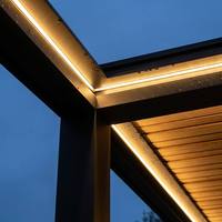 Pergola moderne en aluminium avec écran coupe-vent électrique, bande LED intégrée, éclairage écologique pour balcon, cour, terrasse, salon