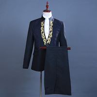 Costumes de scène pour hommes 2025, ensembles de costumes 2 pièces, mode de luxe, veste de costume à un bouton avec broderie de paillettes + pantalon, vêtements pour chanteur masculin, animateur
