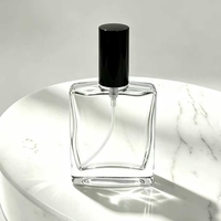 Atomizador de Perfume de Vidrio Transparente Cuadrado de 25 ml al por Mayor, Botella con Pulverizador Negro, Impresión de Marca Personalizada para Perfume, Cosméticos y Aceites
