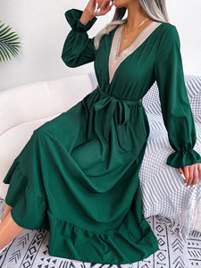 Abiti Lunghi in <span class=keywords><strong>Chiffon</strong></span> da Donna alla Moda, Modelli Personalizzati Primaverili ed Estivi con Scollo a V e <span class=keywords><strong>Maniche</strong></span> <span class=keywords><strong>Lunghe</strong></span> - Product Image 5
